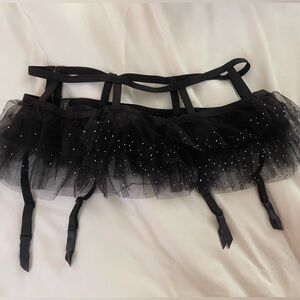 Victoria's Secret Black Tulle Garter Belt with Straps
